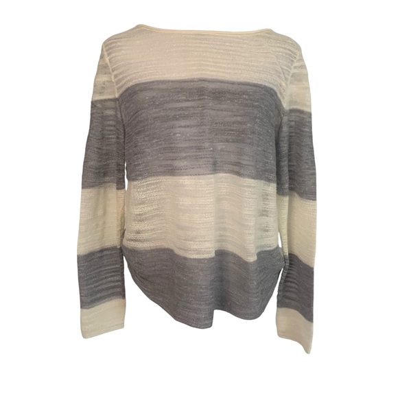 Eileen Fisher XS Striped Cream & Gray Sheer Lightweight Linen Blend Sweater Top - Picture 1 of 6